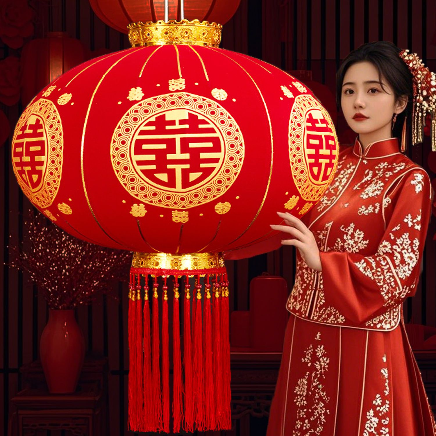 结婚灯笼双喜字灯笼结婚大门户外一对喜事灯笼中国风中式婚庆灯笼