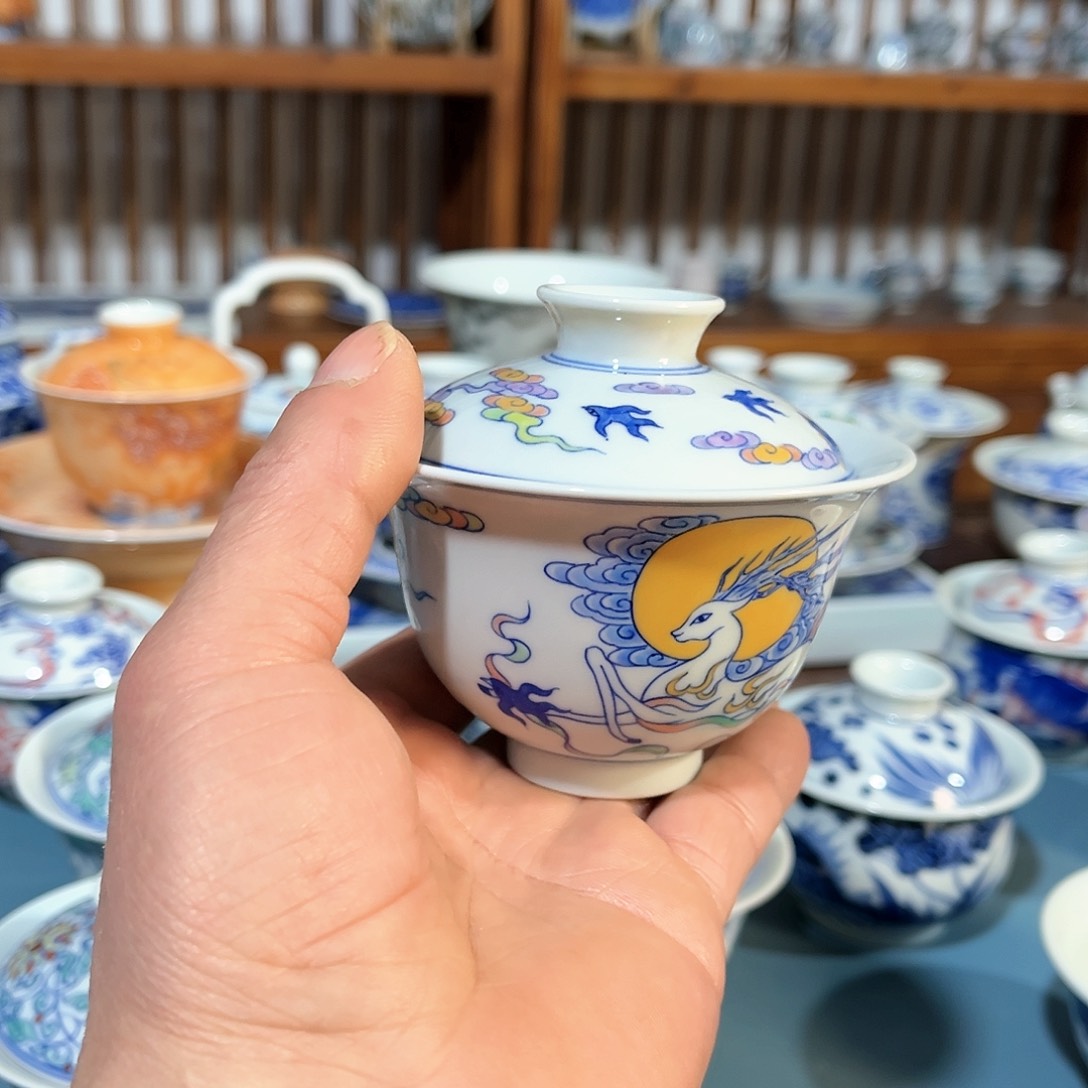 錡镇堂手工手绘盖碗