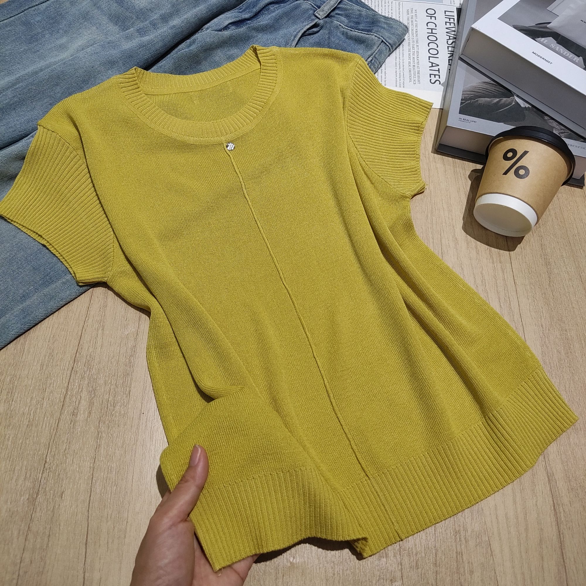 小清瓜女装严选夏季新款百搭短袖爆款透气休闲气质针织衫TX98114