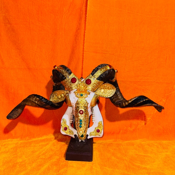 藏式包铜羊头骨工艺品 手工镶铜羊头标本 壁挂装饰 摆件店面装饰