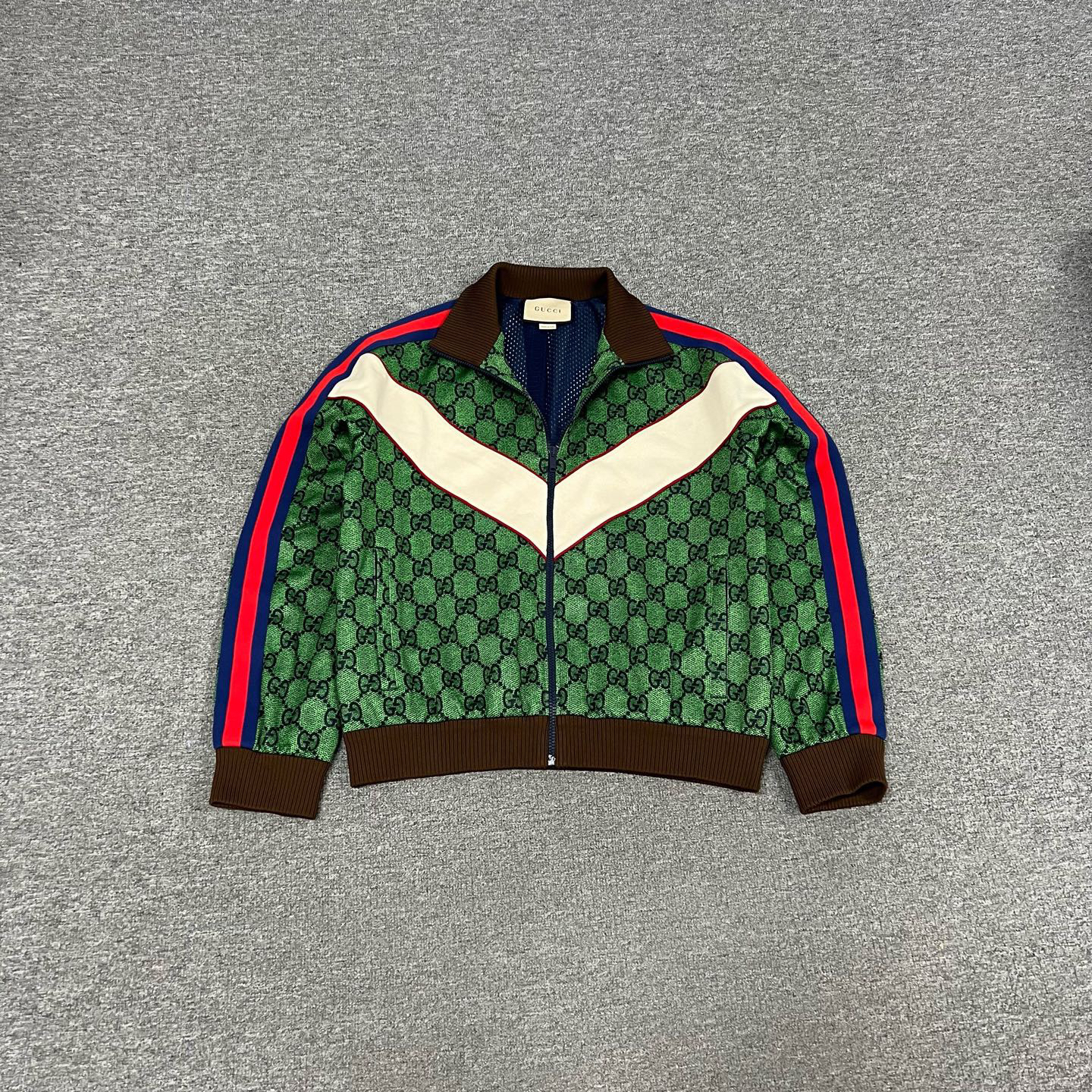 99新 GUCCI/古驰 古驰 绿色 双g 满印 拉链 校服 外套 l码