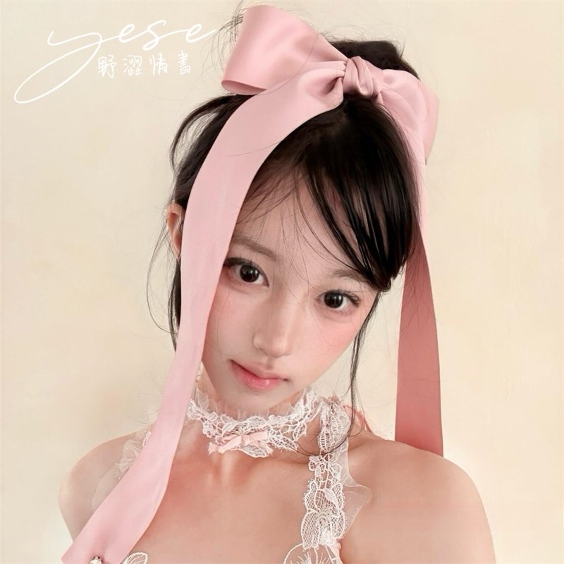 Yese野涩情书*超大蝴蝶结发夹少女芭蕾风丝带发卡头饰飘带顶夹子