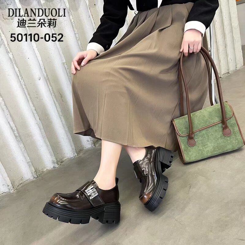 迪兰朵莉50110-052学院风百搭圆头时尚厚底乐福鞋