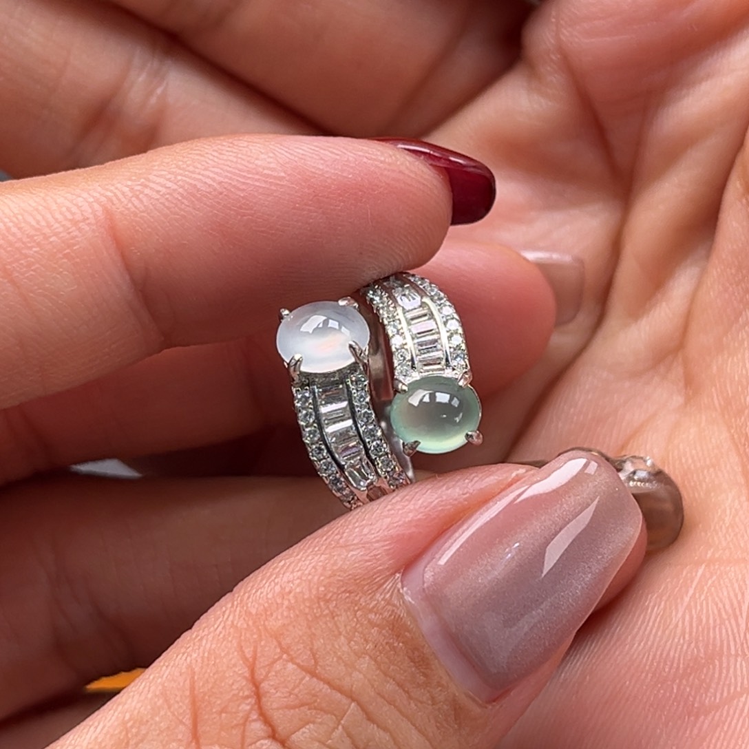 翡翠戒指银S925镶嵌缅甸翡翠天然翡翠