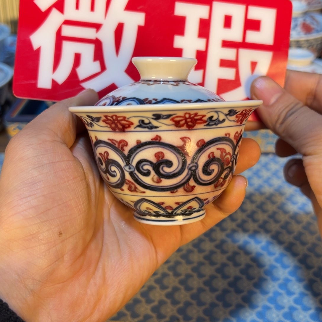 盖碗微瑕景德镇手工手绘