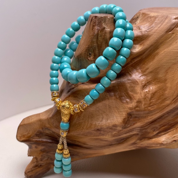 原矿绿松石单圈手持5-6.7mm松石12克金2.4克精品玉化料无水无油