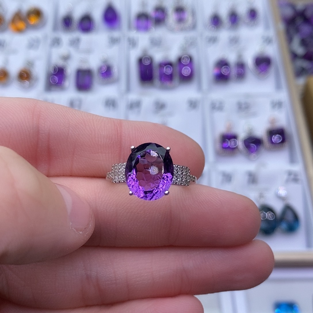 紫晶纯天然无优化紫水晶假一赔十银S925镶嵌曾*