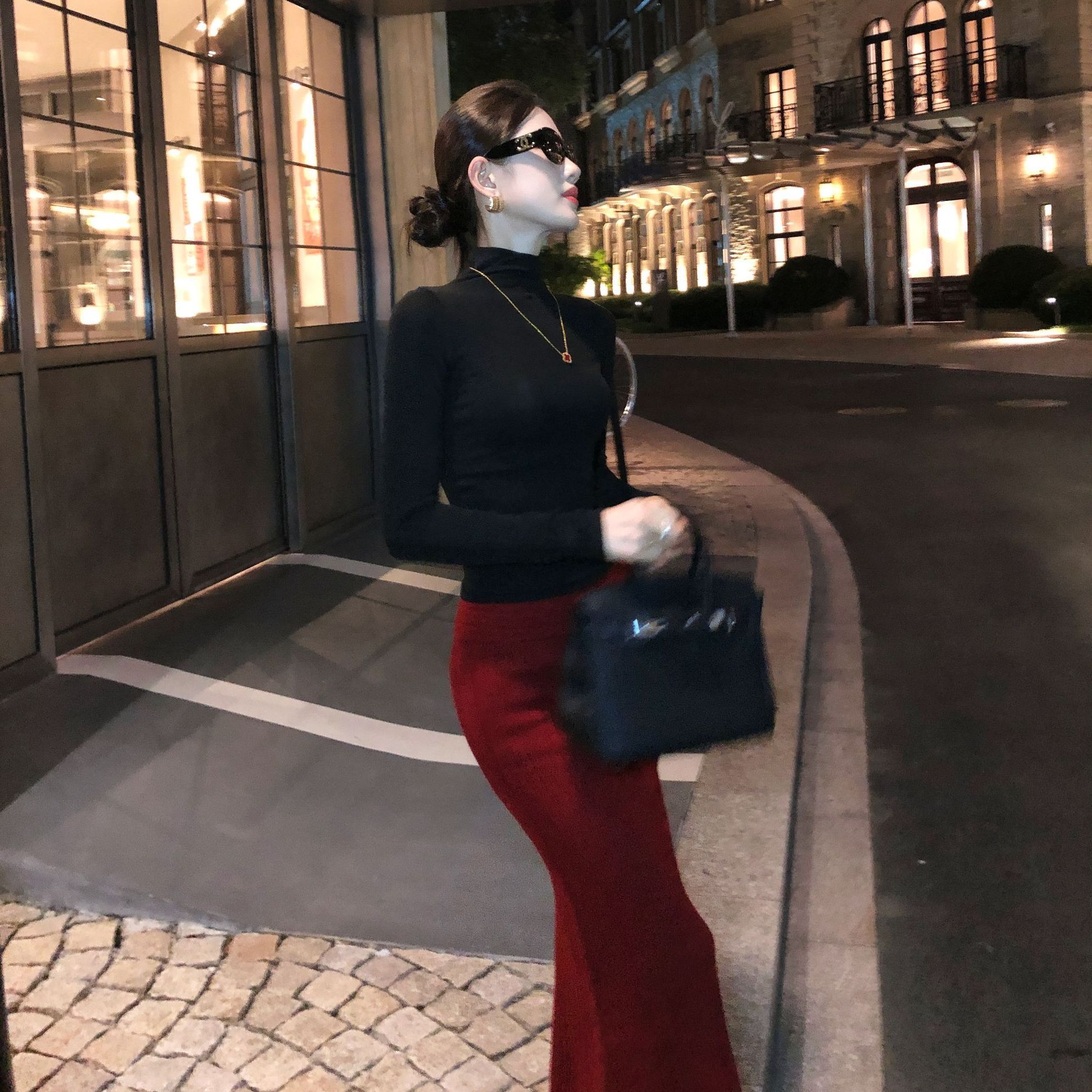 秋冬高领长袖打底衫女修身显瘦御姐洋气包臀裙韩漫高冷气质两件套