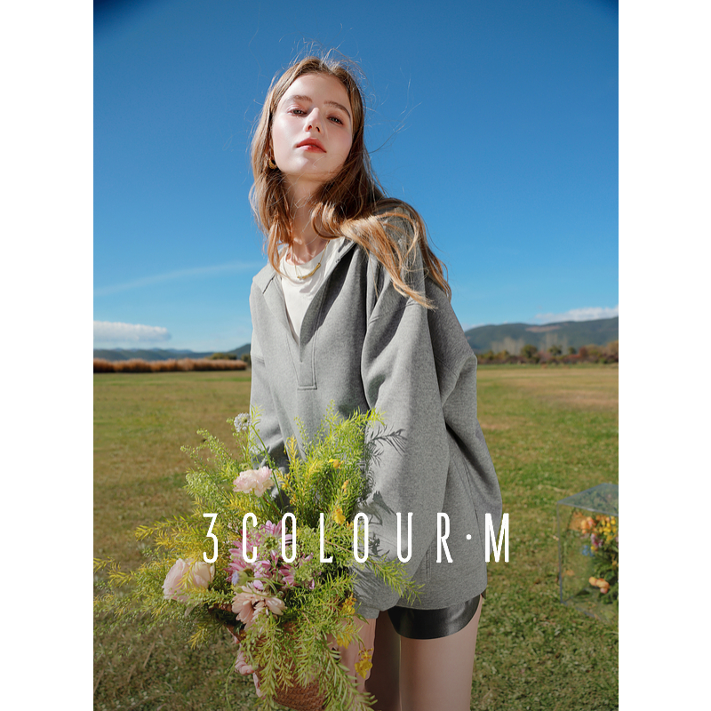 【陈大可专属】三彩2025春季新款轻奢运动风连帽V领卫衣套头衫dbx