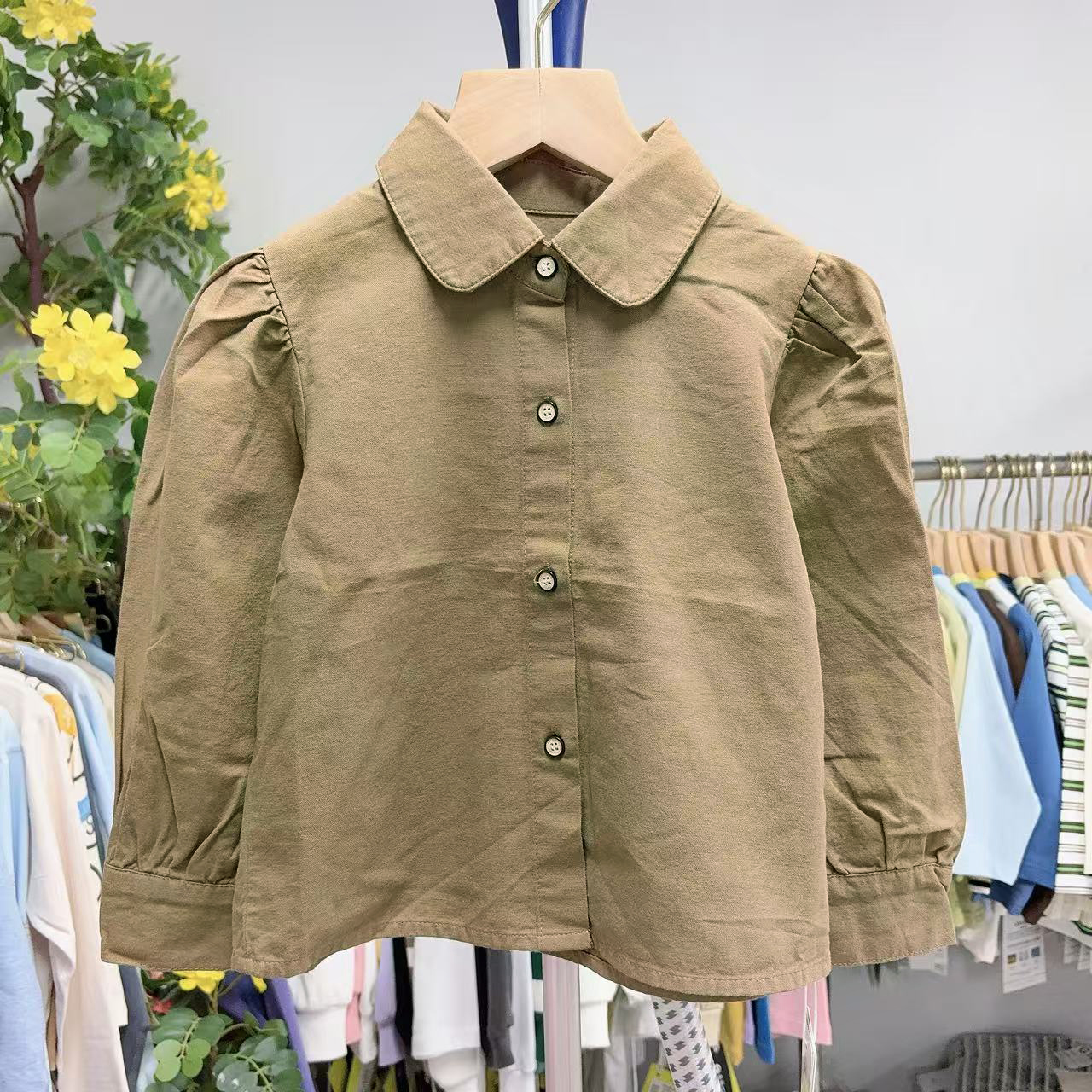 小熊妮女童春秋衬衫洋气内搭上衣 30258 咖色