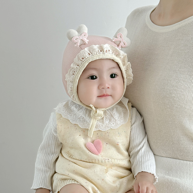 婴儿帽子春秋款女宝宝可爱超萌护耳帽婴幼儿小月龄洋气防风包头帽