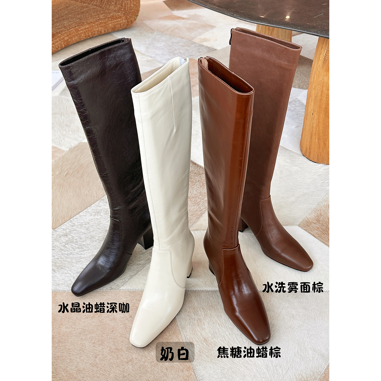 【驰骋】超有味道鹰嘴头立体感，油蜡小牛皮风格长筒靴