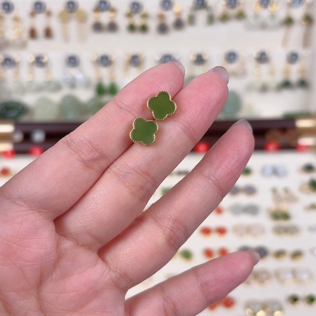 银S925镶嵌和田玉耳饰