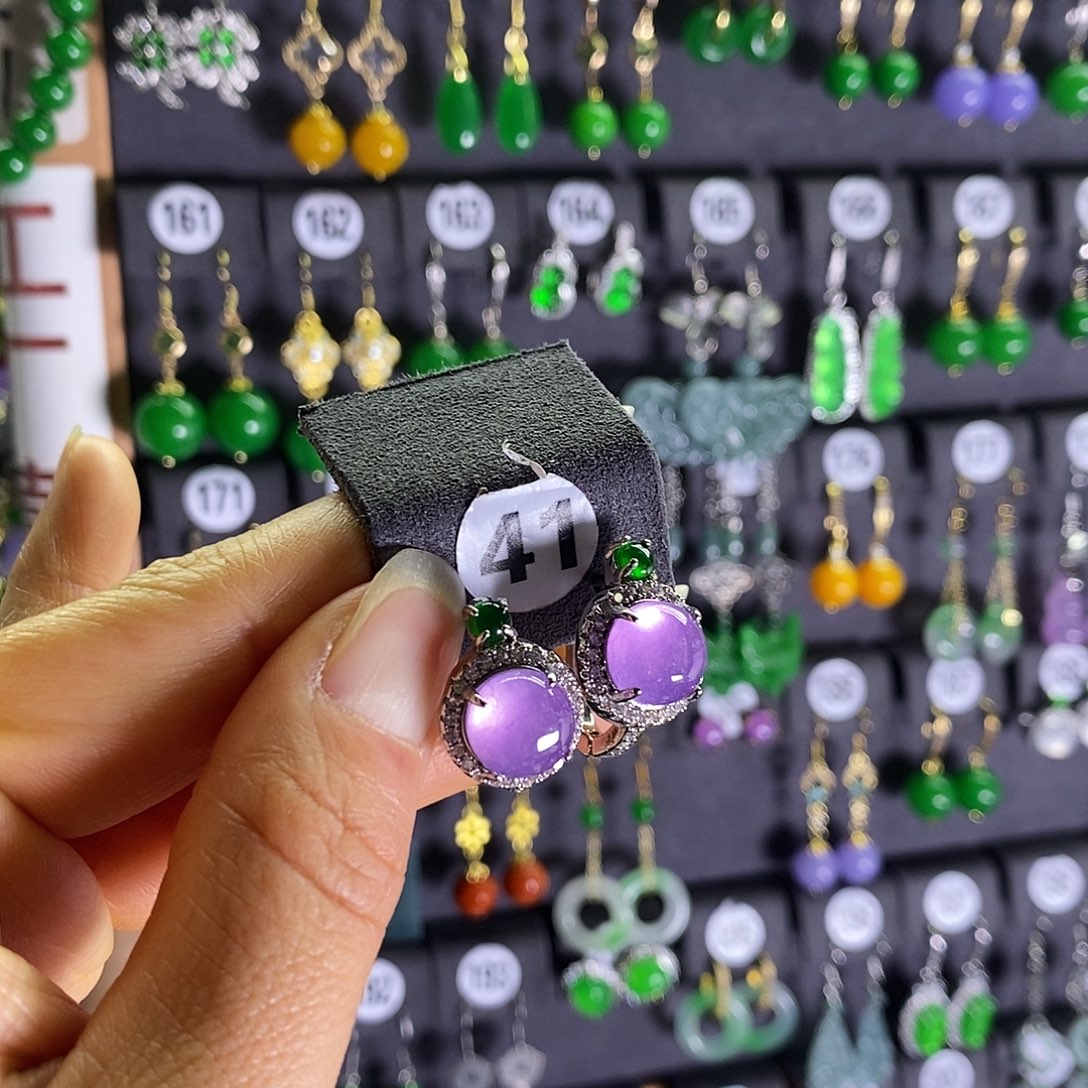 银S925镶嵌翡翠耳饰41