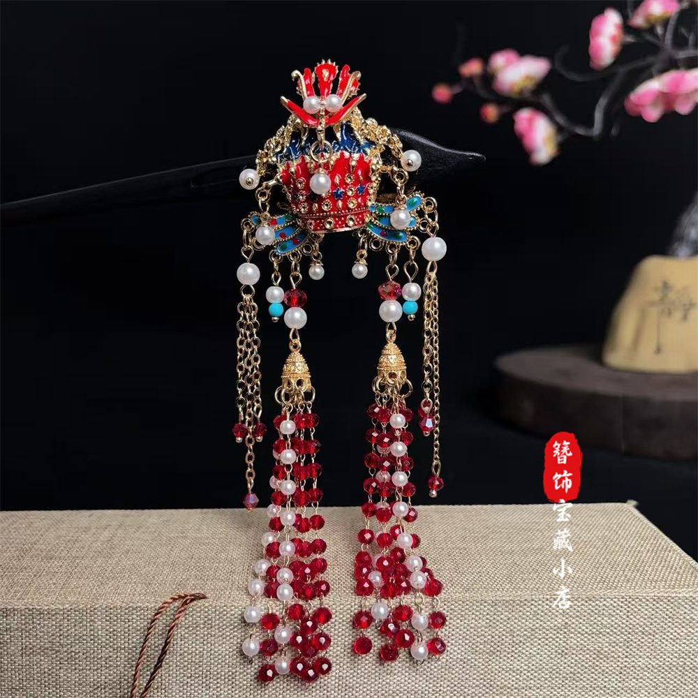 a825【龙凤冠】18公分新中式木质发簪女古风汉服旗袍簪子配饰盘发钗