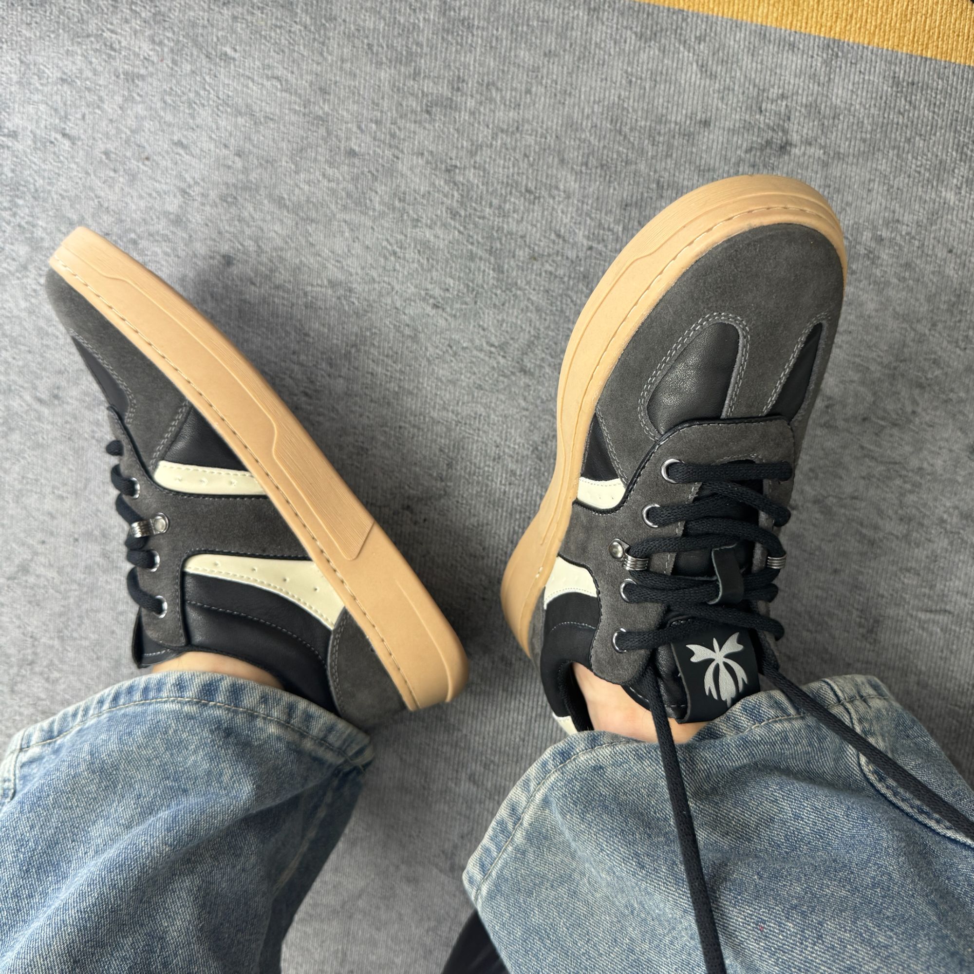 2025德训撤柜头层牛皮防滑男鞋牛筋增高耐磨小众时尚低帮潮鞋复古