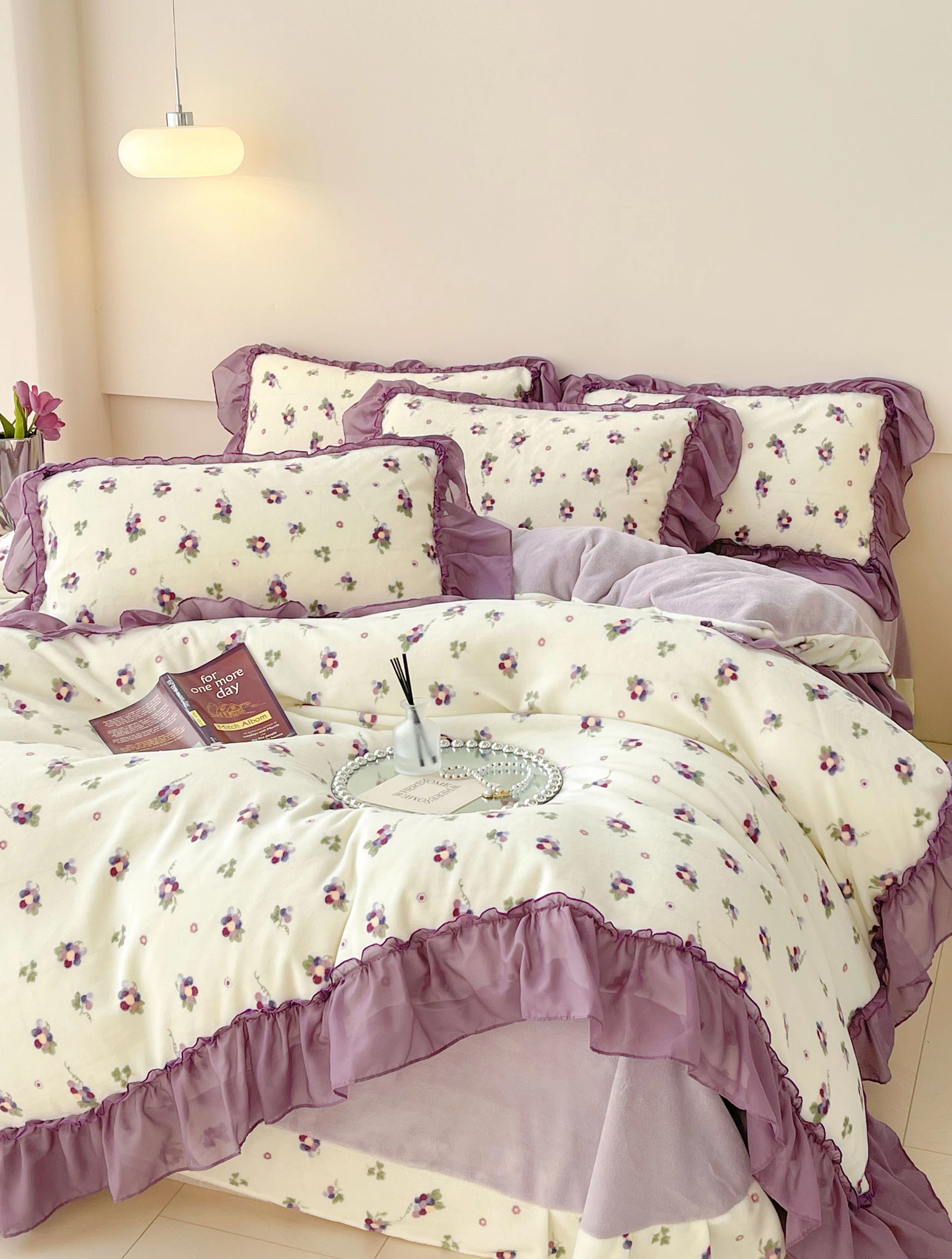 特! 小玲子  葡萄花园 高克重全消光牛奶绒雪纺纱花边工艺套件