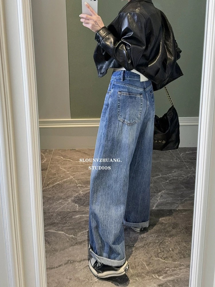 【多多】品牌专柜孤品101-200女装牛仔裤高腰百搭时尚显瘦直筒喇叭