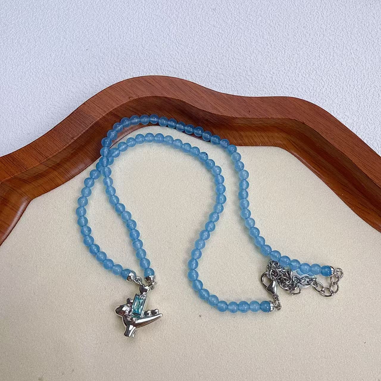 非金属仿珍珠项链 恐龙蓝色银项链  4027