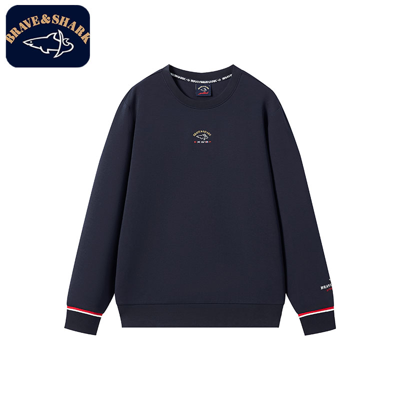【官方正品】BRAVE&SHARK/勇士鲨鱼卫衣男圆领套头刺绣宽松休闲