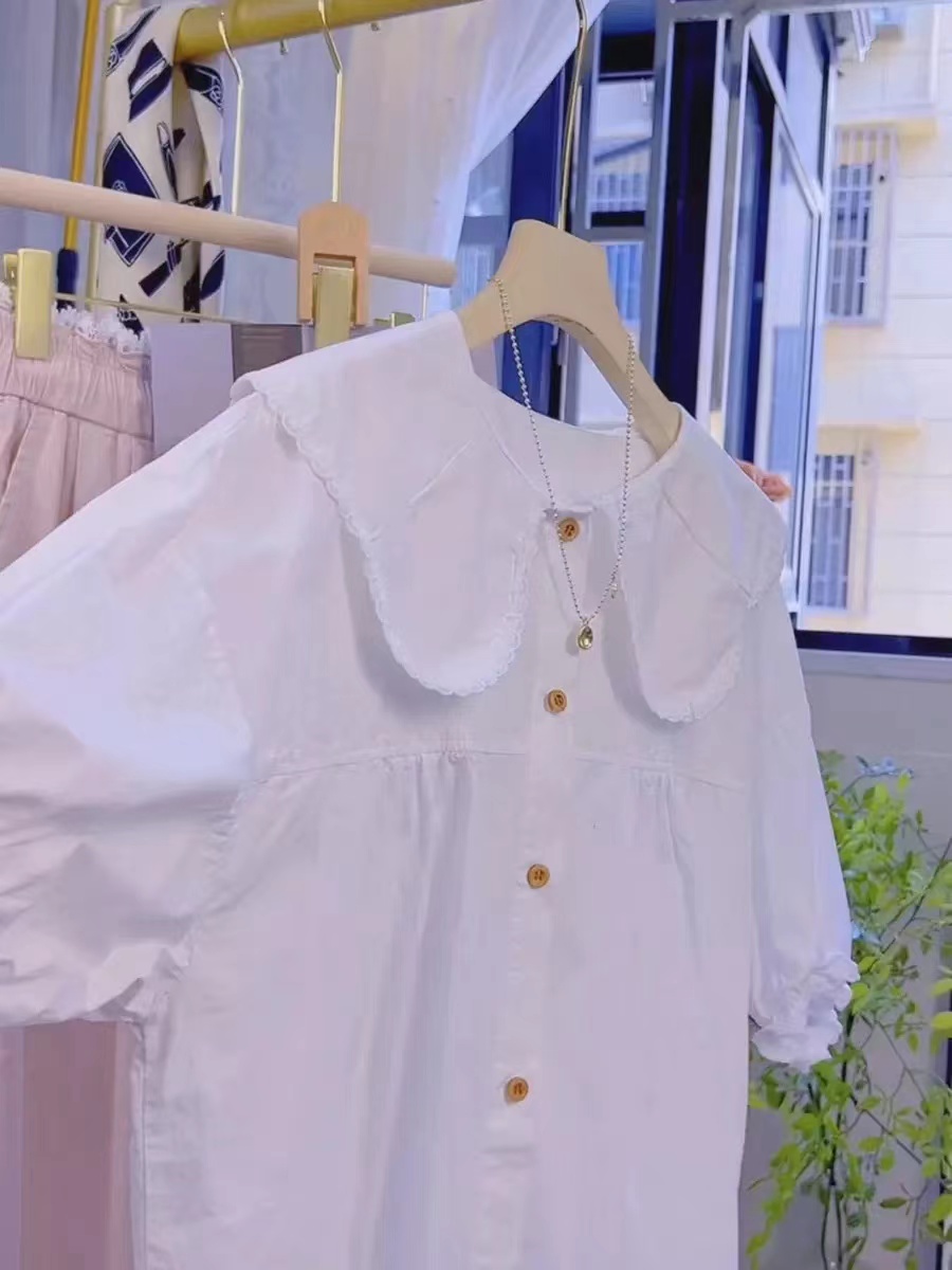 韩系甜美蕾丝短袖娃娃领衬衫（8203）