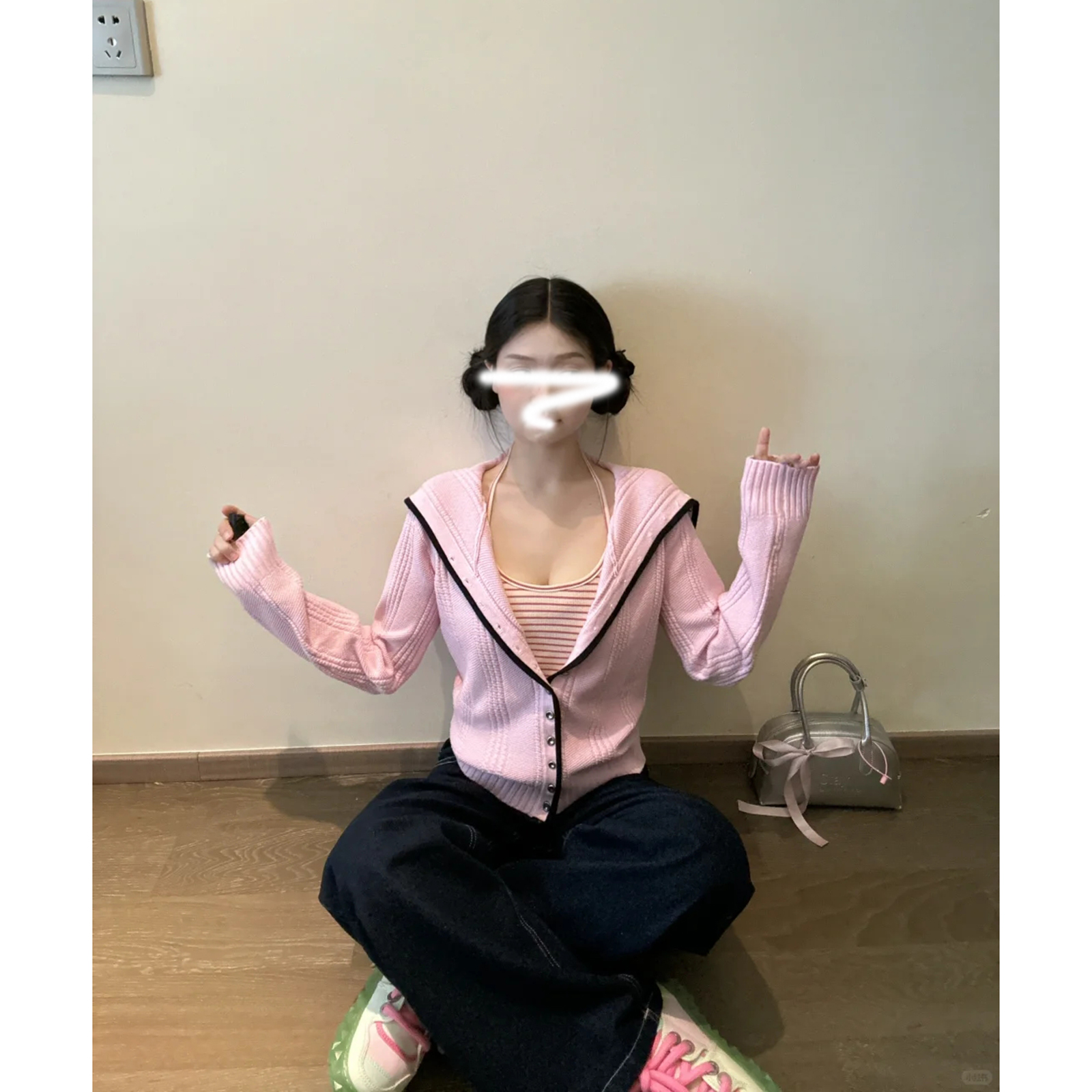 返校韩女 韩版秋季长袖撞色边慵懒风海军领毛衣开衫气质上衣女