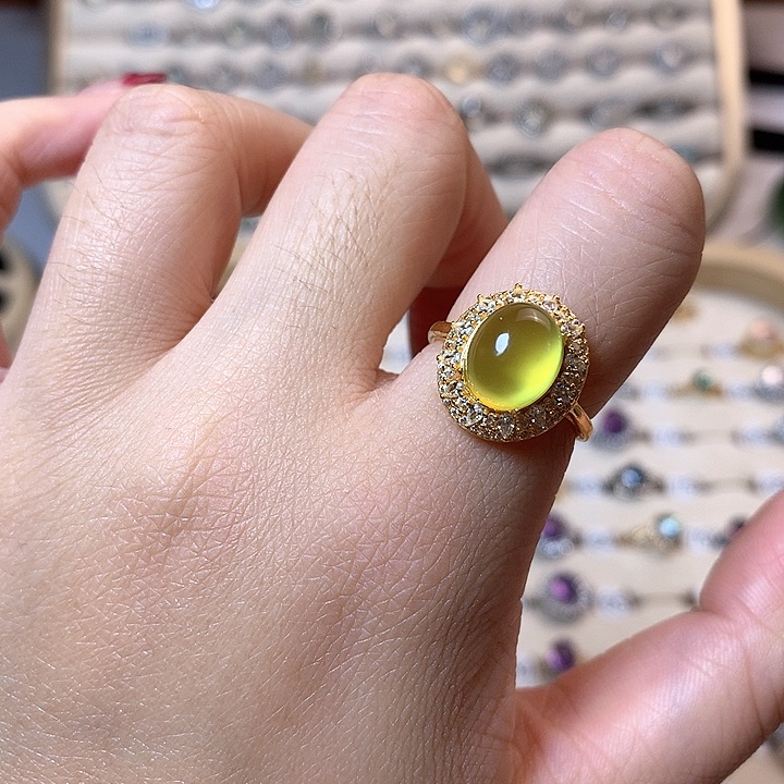 岫玉戒指银S925镶嵌金色不保色新疆西藏不包邮