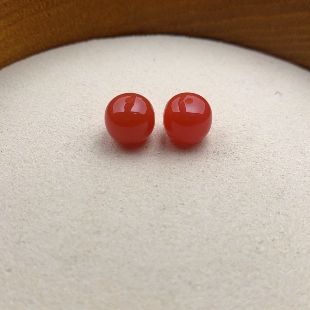 南红玛瑙未镶嵌保山天然原矿南红9mm+老型对珠