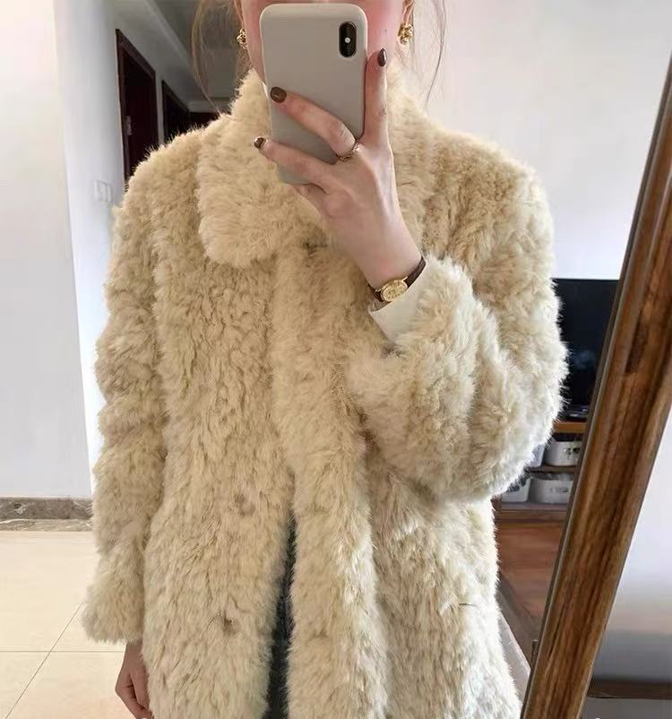 0631 法式羊羔毛加厚短外套女秋冬季独特超好看中长款外套8225