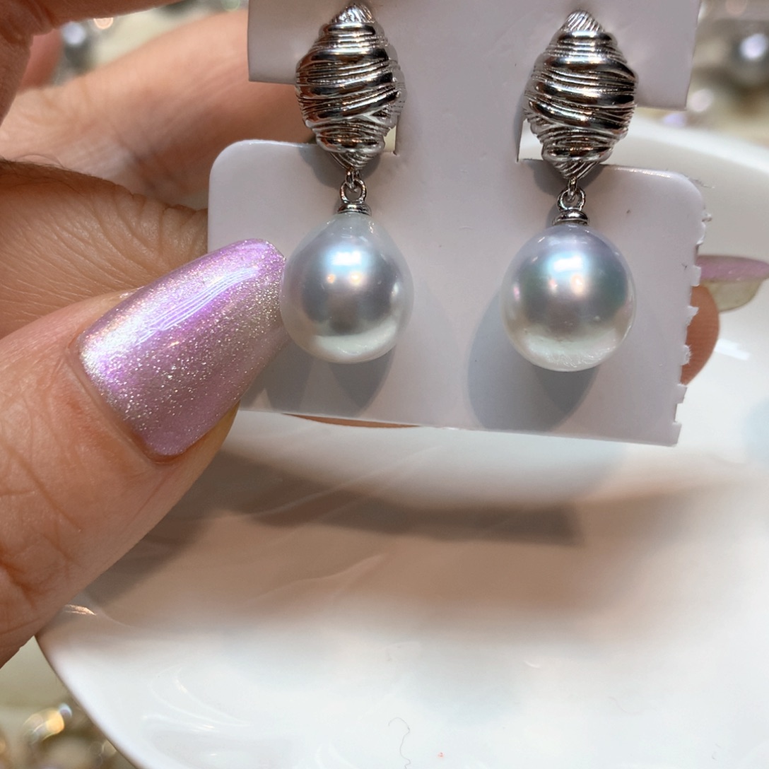 海水珍珠耳饰银S925镶嵌