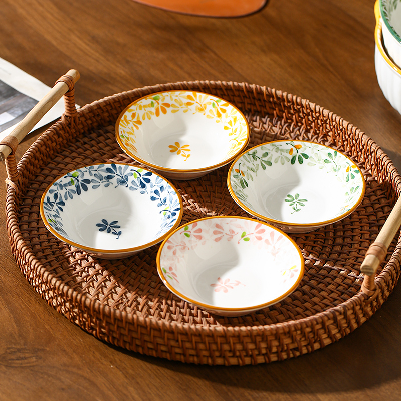 【四个装】四季繁花3.8英寸调味碟小碟子餐具陶瓷盘釉下彩家用