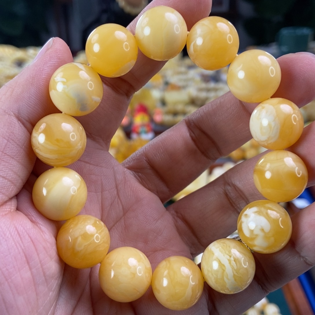 琥珀珠宝奇石未镶嵌16焦皮白花蜜蜡手串31.49