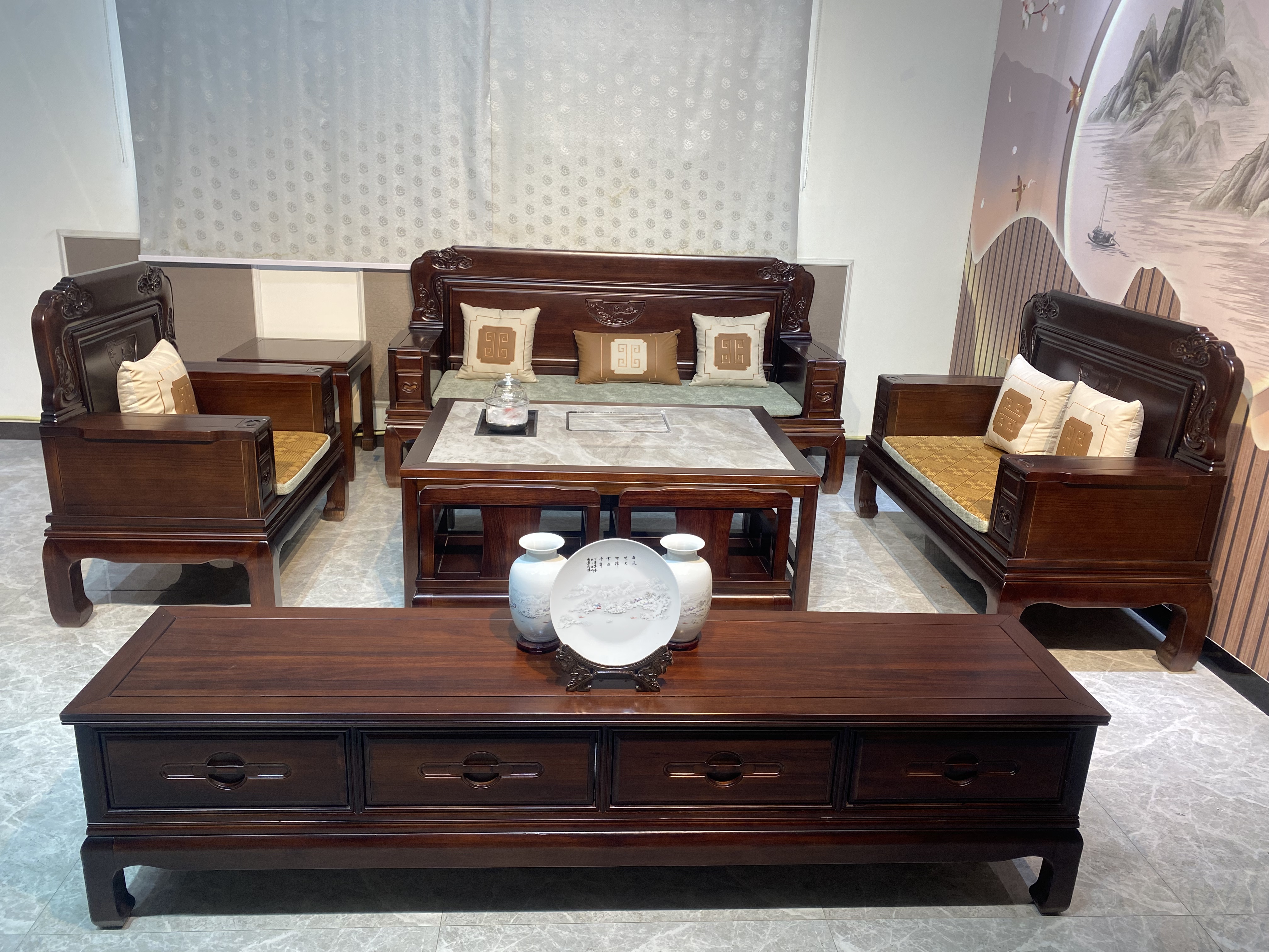 新古典沙发明清古典家用客厅沙发榫卯结构老虎脚沙发高脚实木沙发