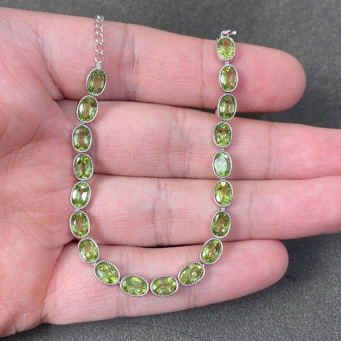 橄榄石手链银S925镀金镶嵌橄榄石手链