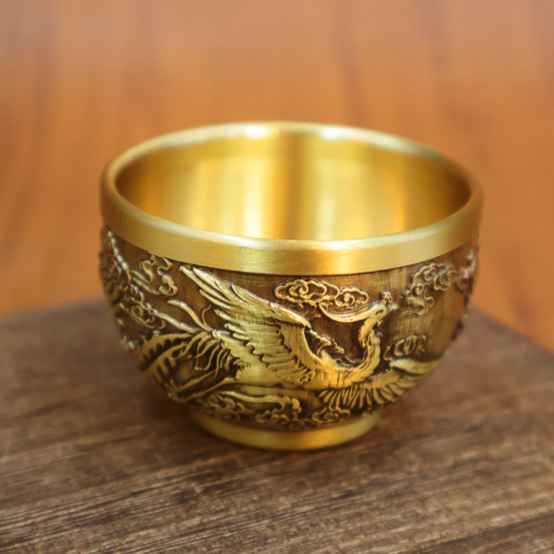 高端黄铜龙凤浮雕杯客厅办公桌创意摆件