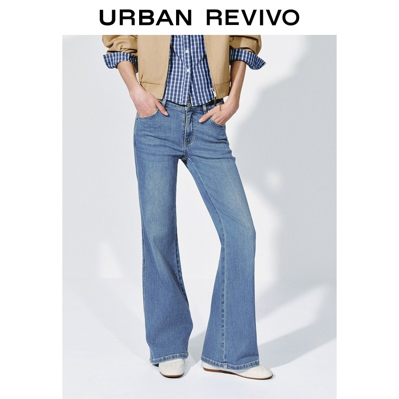 UR2026春季新款女装休闲日常水洗修身喇叭牛仔长裤UYY860005