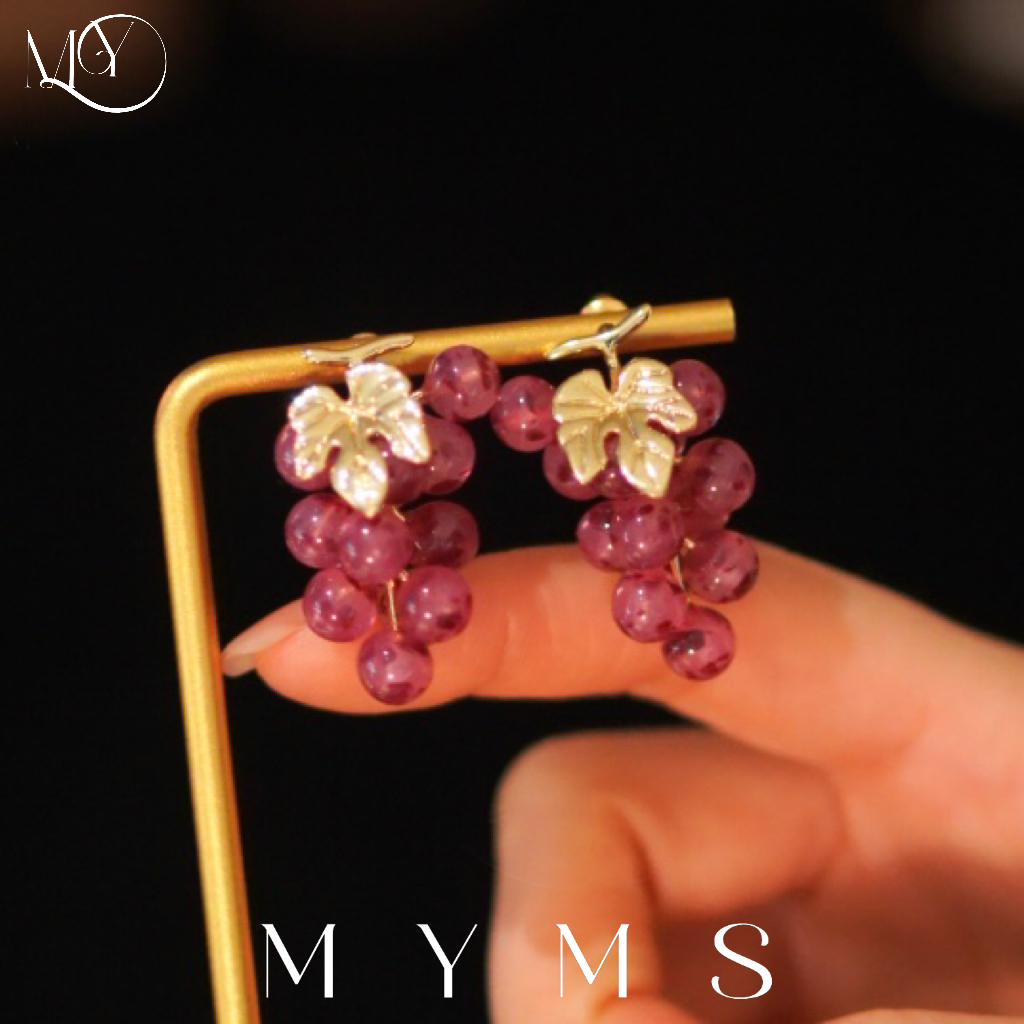 【紫葡金叶】意大利设计师款法式紫葡萄耳饰M-025