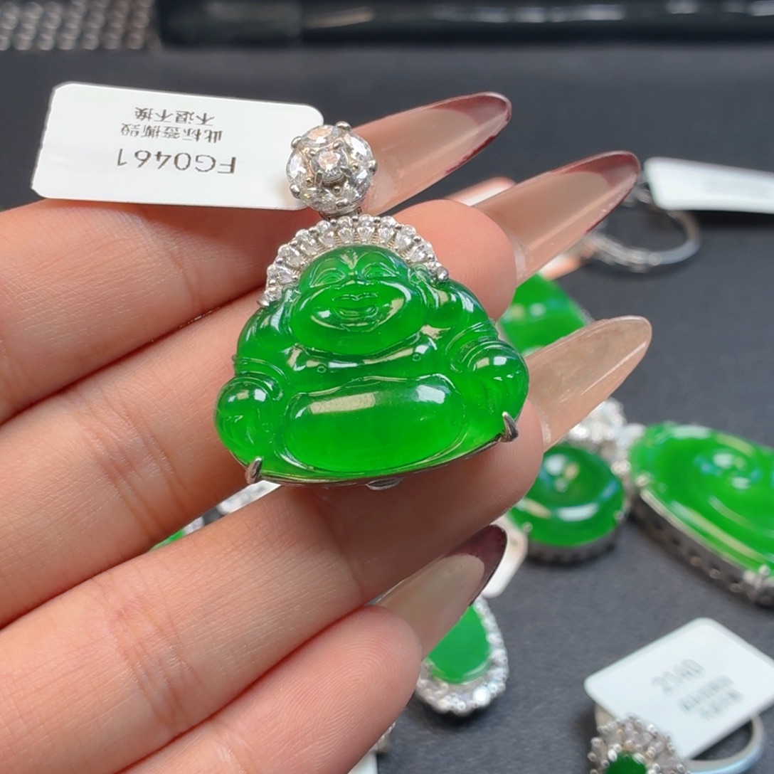 翡翠银S925镶嵌颈饰佛公