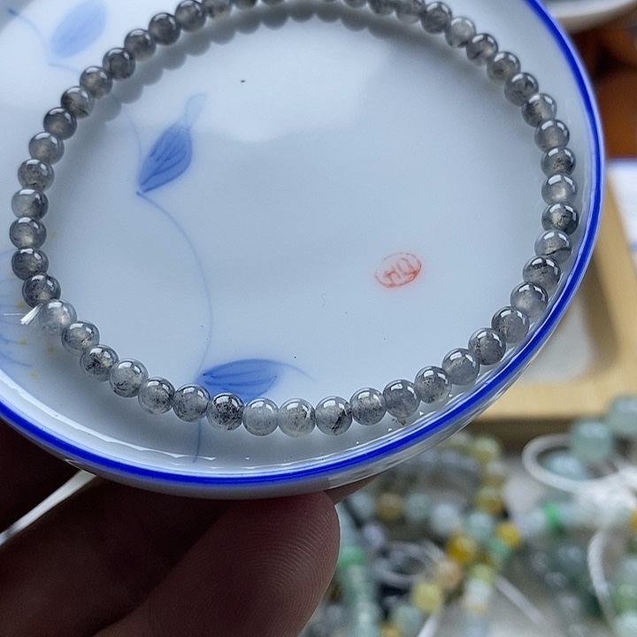 翡翠未镶嵌颈饰冰乌鸡卡3.8手串