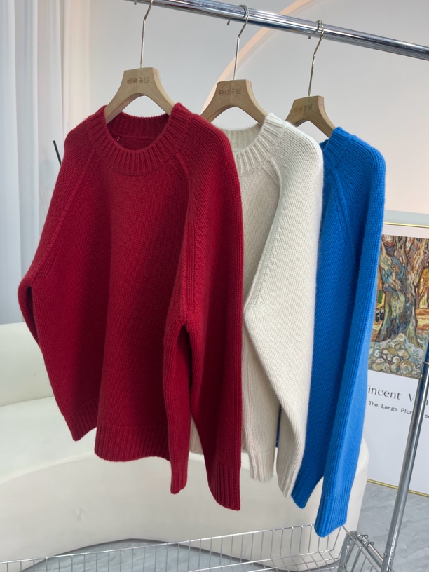 版型超好~100%纯山羊绒圆领插肩宽松加厚慵懒毛衣