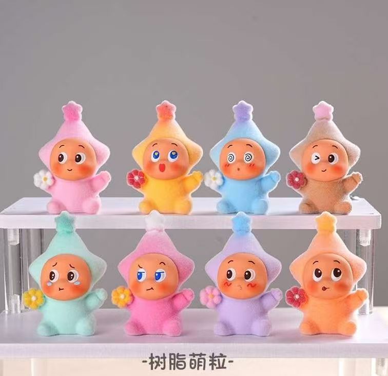 【植绒花朵星星人】可爱DIY树脂车载桌面摆件