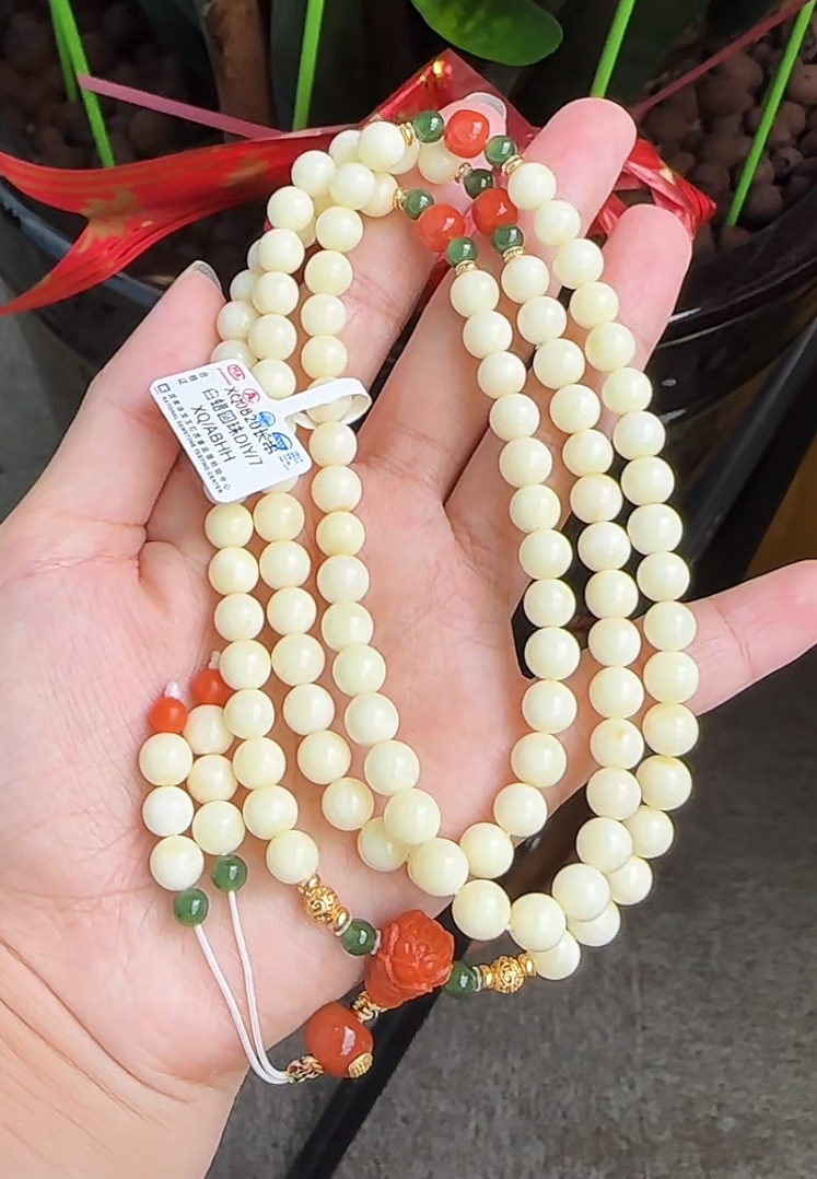 【齐福珠宝】XQ0820/7mm特级俄料瓷底纯白圆珠长串(多样性发其一）