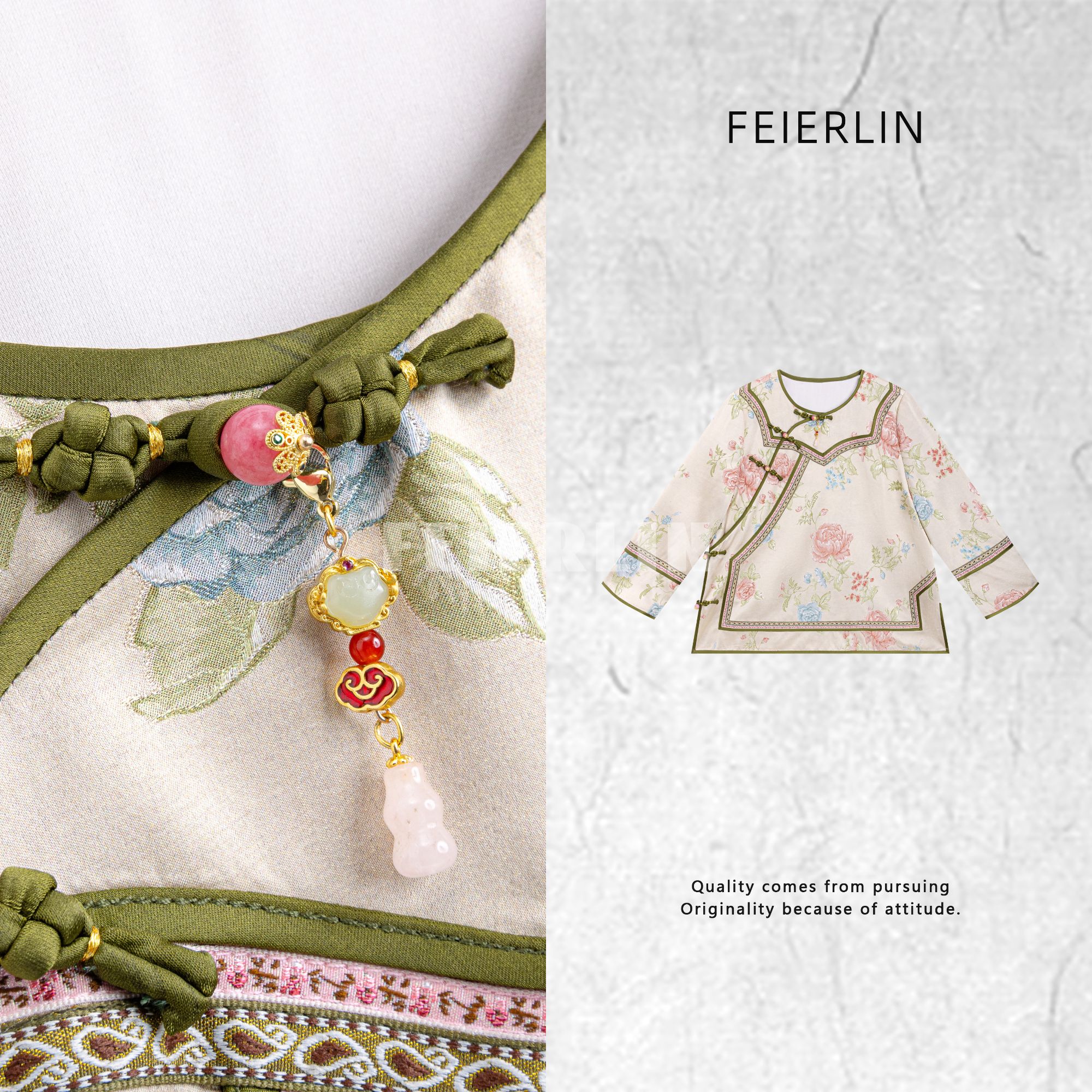 FEIERLIN- 【青蔷叠蕊】2026深圳原创新中式女装桑蚕丝春上衣90523