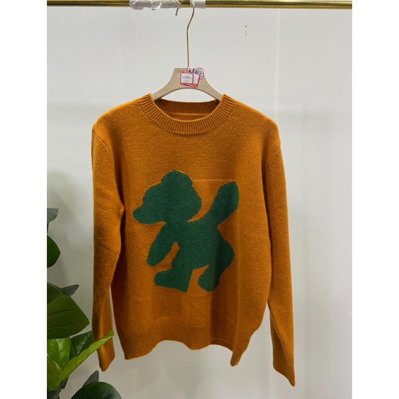 YM2003时尚橘黄色圆领卡通图案毛衣