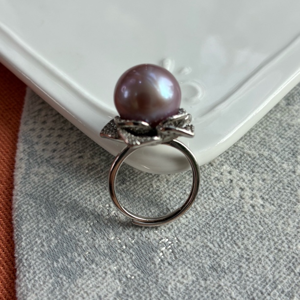 黎初925银镶13mm淡水珍珠爱迪生戒指，