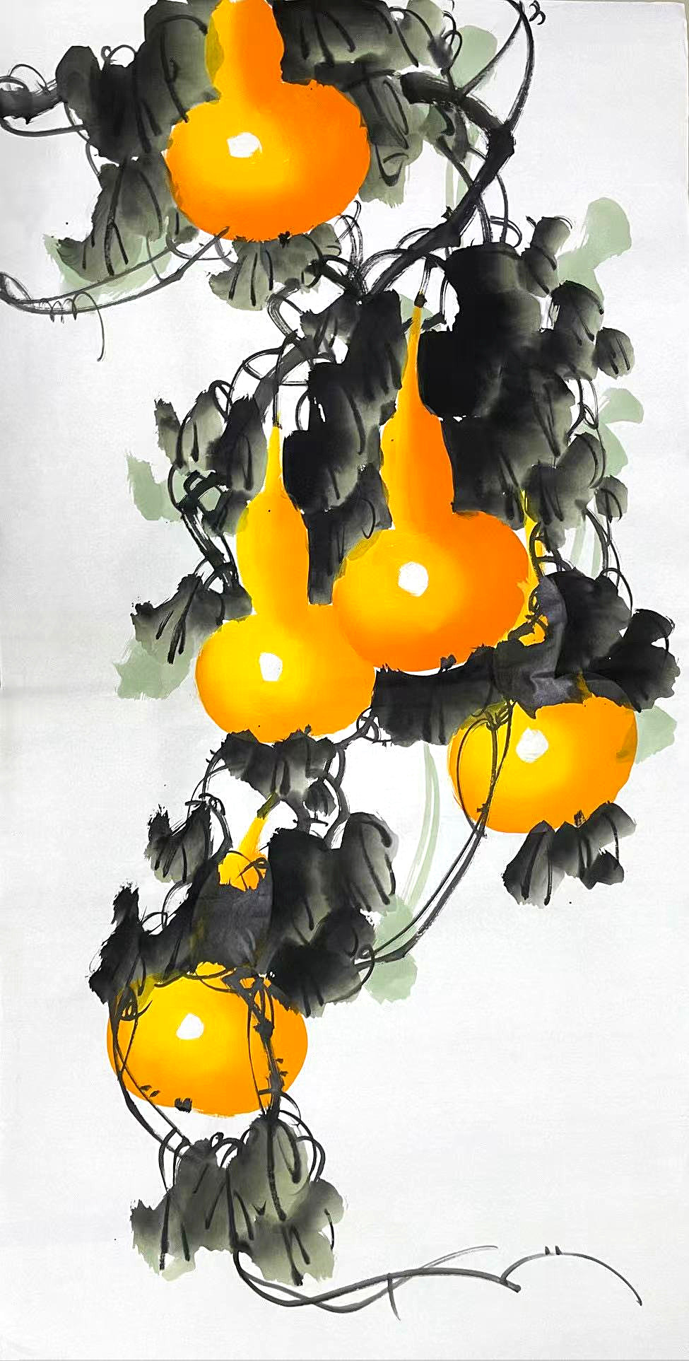 美奇画院三尺1*0.5米公鸡花鸟学生画的水墨泼彩荷花