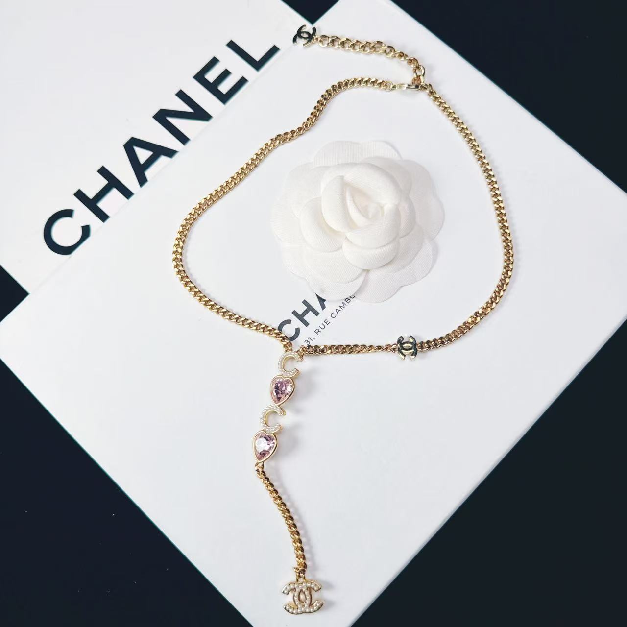 95新 Chanel/香奈儿 柚礼中古/香奈儿粉色coco素金项链NXP