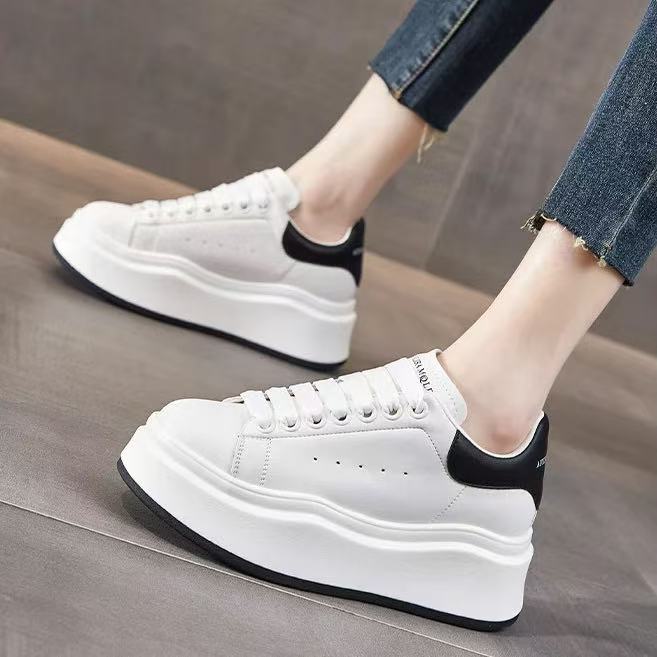 C7798  米/黑 厚底板鞋女款夏季2025新款小白鞋百搭休闲鞋