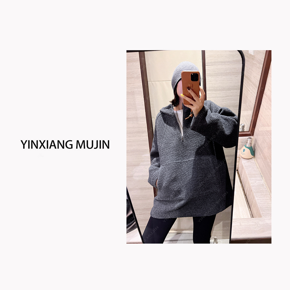 【YINXIANG MUJIN】连帽针织卫衣 冬季休闲半拉链宽松百搭女士上衣