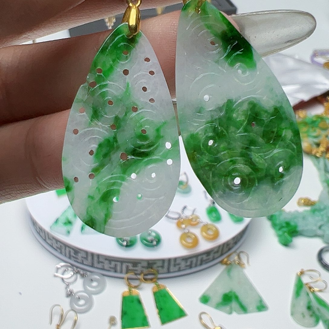 翡翠耳饰银S925镶嵌天然缅甸A货翡翠